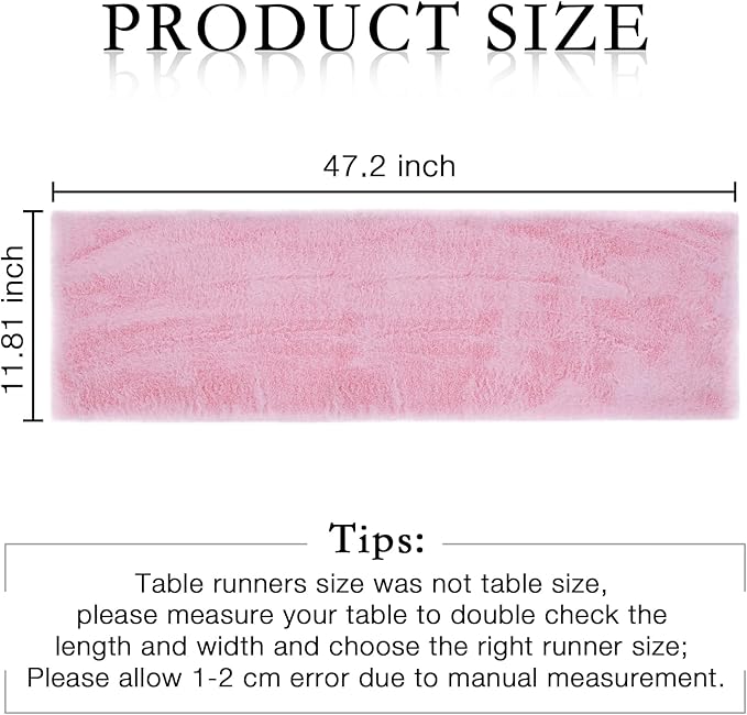 duduta Pink Faux Fur Table Runner 48 inches Long, Fluffy Spring Easter Dresser Runner Coffee Table Runner Girls Room Decor