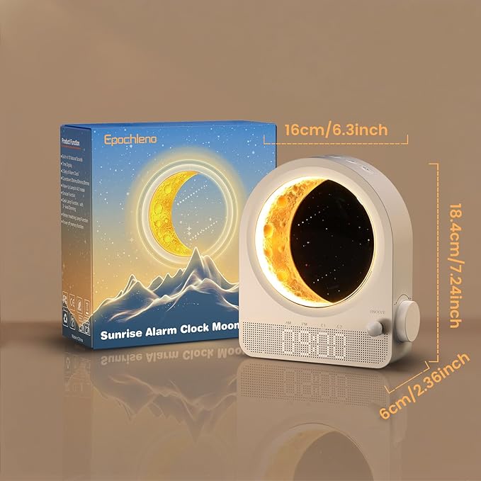 Sunrise Alarm Clock, White Noise Machine & Meteor Moonlight - 10 Soothing Sounds, Dual Alarms, 30/60/90min Timer, Easy Snooze - Bedroom Gift for Insomnia Adults/Women - White