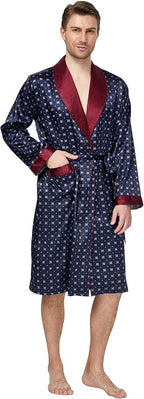 Tony & Candice Men's Satin Robe Lightweight Long Sleeve Silk Kimono Bathrobe with Shorts Set Sleepwear