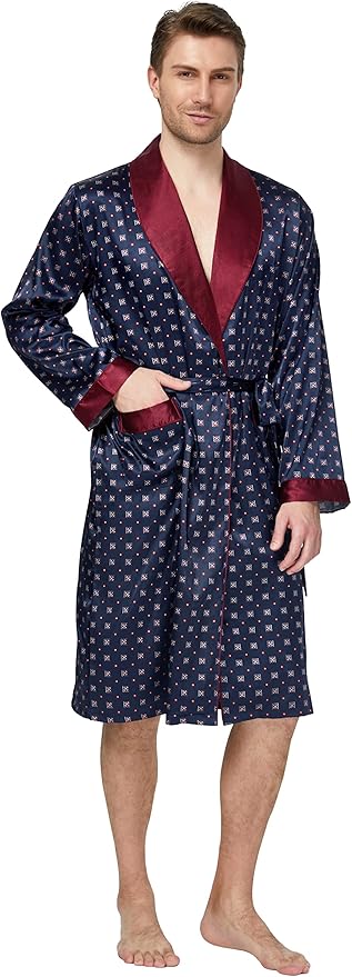 Tony & Candice Men's Satin Robe Lightweight Long Sleeve Silk Kimono Bathrobe with Shorts Set Sleepwear