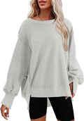 Nirovien Womens Oversized Crewneck Sweatshirt Side Slit Long Sleeve Pullover Slouchy Fit Tops