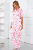 Umeyda Girls Womens Pajamas Set, Satin Silky Button Down Loungewear 2 Piece Short Sleeve Pants PJS Sets for Mommy Kids