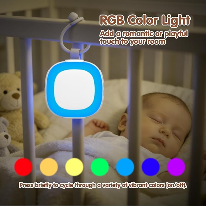Portable White Noise Sound Machine with Mood Lighting 7 Color Night Light 32 Soothing Sounds, Timer, Memory Function Adjustable Volume Canceling for Sleeping Sound Therapy for Home, Travel