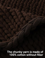 YnM Cotton Weighted Blanket, Handmade Chunky Knitted Design, Soft and Cozy, Temperature Regulating and Breathable, Machine Washable Throw for Sleep or Home Decor (Chocolate Brown, 48x72 Inch, 20lbs)