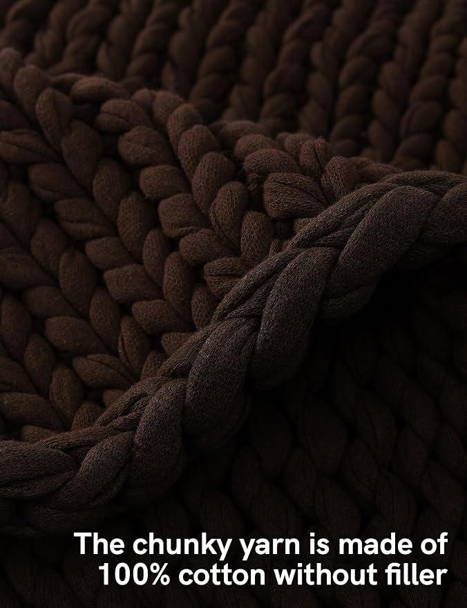 YnM Cotton Weighted Blanket, Handmade Chunky Knitted Design, Soft and Cozy, Temperature Regulating and Breathable, Machine Washable Throw for Sleep or Home Decor (Chocolate Brown, 43x50 Inch, 10lbs)