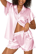 Ekouaer Women's Classic Button Down Ruffle Sleeves Short Satin Silk Pajama Set