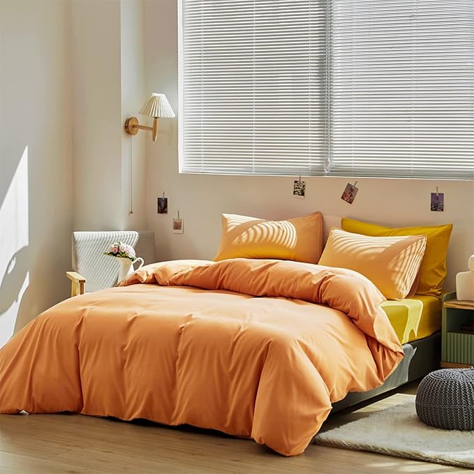 Luxlovery Peach Comforter Set Queen Peachy Pink Bedding Comforter Set Orange Pink Modern Solid Light Orange Blanket Quilts Candy Color 3 Piece Bedding Set for Queen Bed