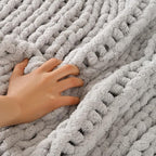 Esterra 100% Hand Knitted Chenille Throw Blanket, Cozy Soft Thick Cable Knit Throw, 40x50 Inches, Light Gray