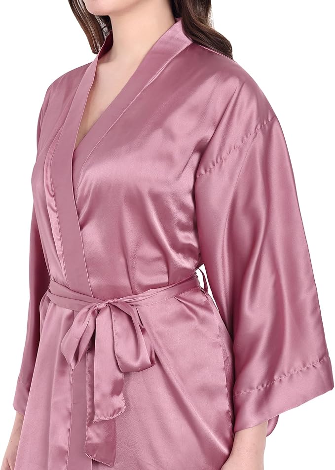 Silk Robes for Women Ankle Length Satin Kimono Robes with Belt Bridemaids Sleepwear Bachelorette Nightgown