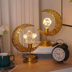 LED Moon Lamp Romantic Iron Desk Lamp Ambient Lighting Night Light Lamps for Nightstand Aesthetic Bedside Lamps Night Stand Lamp Mood Lighting Home Bedroom Decor Cute Stuff (Without Batteries) (Gold)