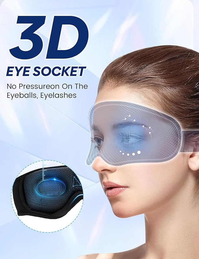 Sleep Mask with Bluetooth Headphones, 3D Adjustable Blackout Sleep Mask Headphones, Sleeping Headphones with Ultra-Thin Stereo Speakers for Meditation,Office,Travel