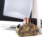 QIELIZI Remote Control Holder, PU Leather Remote Caddy Desktop Organizer with 5 Spacious Compartments for TV Remotes/Media Controllers/Office Supplies (1-3D Rose Yellow