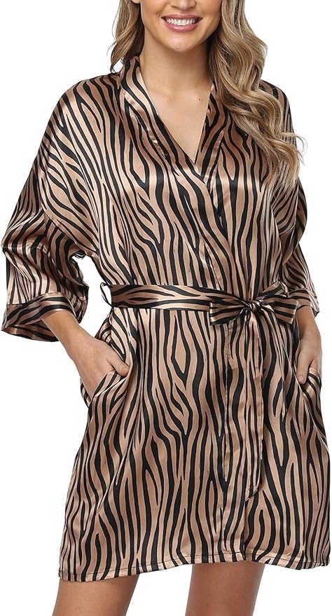 Women's Floral Satin Robes Bride Bridesmaid Getting Ready Robe Short Silky Kimono Sleepwear for Wedding Party