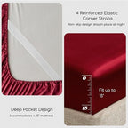 MR&HM Satin Bed Sheets, King Size Sheets Set, 4 Pcs Silky Bedding Set with 15 Inches Deep Pocket for Mattress (King, Burgundy)