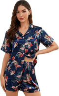LecGee Womens Silk Satin Pajamas Short Sleeve Loungewear Two-Piece Sleepwear Button-Down Pj Set