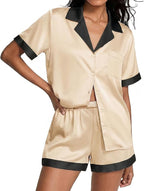 Ekouaer Womens Silk Satin Pajamas Set Short Sleeve Sleepwear Button Down Loungewear 2 Piece Pjs Shorts Set
