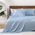 MR&HM Satin Bed Sheets, Queen Size Sheets Set, 6 Pcs Silky Bedding Set with 15 Inches Deep Pocket for Mattress (Queen, Light Blue)