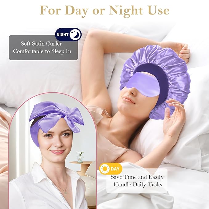 Heatless Curls Overnight Hair Curlers to Sleep In, Satin Heatless Curling Set - No Heat Overnight Curls, Hair Curlers No Heat Curlers, Beach Waves for Women Long Hair Volume (Purple)
