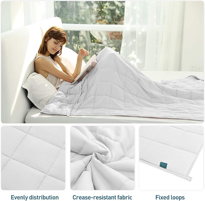 Weighted Idea Weighted Blanket for Adults (White,60"x80",20lbs) Cooling Breathable Heavy Blanket with Premium Glass Beads All-Season Soft Thick Comfort