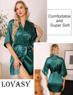 Lovasy Women's Satin Robes Silky Short Robe Lightweight Sleepwear Bride Bridesmaids Bathrobes Dressing Gowns Loungewear S-XXL