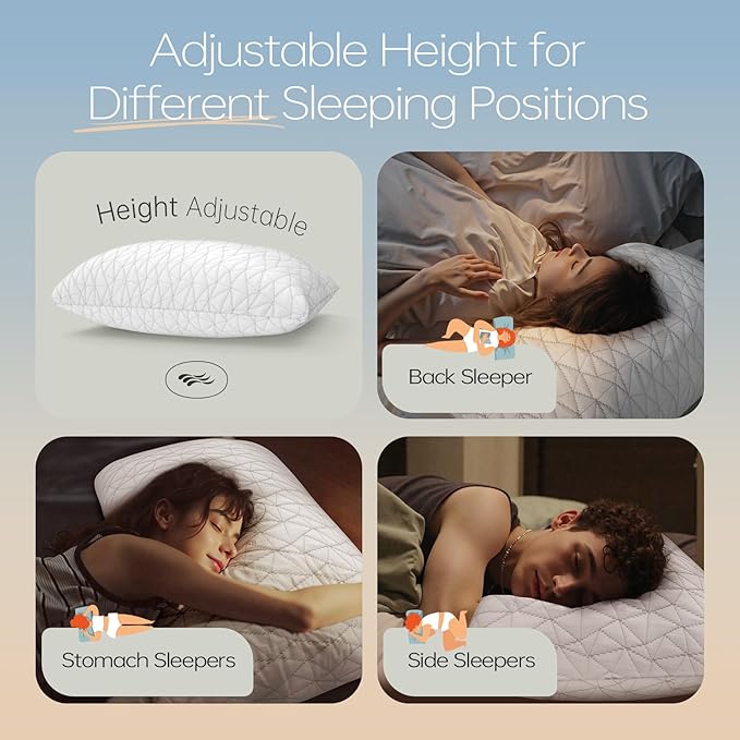CushyOasis Shredded Memory Foam Pillows, Bed Pillows for Sleeping, Queen Size Pillows, Cooling Pillow, Stomach and Back Sleepers with Removable Washable Pillowcase (Queen*2)