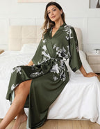 Kihnop Women's Floral Long Kimono Robe Long Satin Robe Long Silk Robe Ladies Kimonos Silky Bathrobe Cover Up, One Size