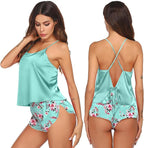 Ekouaer Silk Pajamas Set for Women Satin Backless Lingerie Pjs Cami Top and Shorts Nightwear
