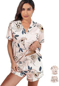 WJing Yi Jia Womens 3Pcs Satin Pajamas Set Floral Silk Pajama Sets Stripe Lounge Set Silky Sleepwear XS-2XL Pjs Long Scarves