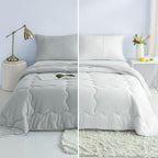 COTTEBED Ultra-Soft Reversible Comforter Set Twin Sized, Jersey Knit T-Shirt Feel Lightweight Cozy Bedding Blanket Quilt for Boy Kids Girl School College Dorm All Season(Twin/TwinXL Light Grey White)