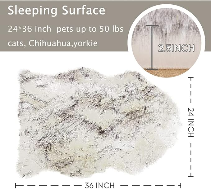 Asrug Faux Fur Dog Rug Plush and Fluffy Dog Mat Ultra Cozy Pet Throw Rug for Dogs Cats, Luxury Soft Faux Sheepskin Chair Seat Pad Shag Fur Area Rugs for Bedroom, 24 by 36 inches (Black&White)