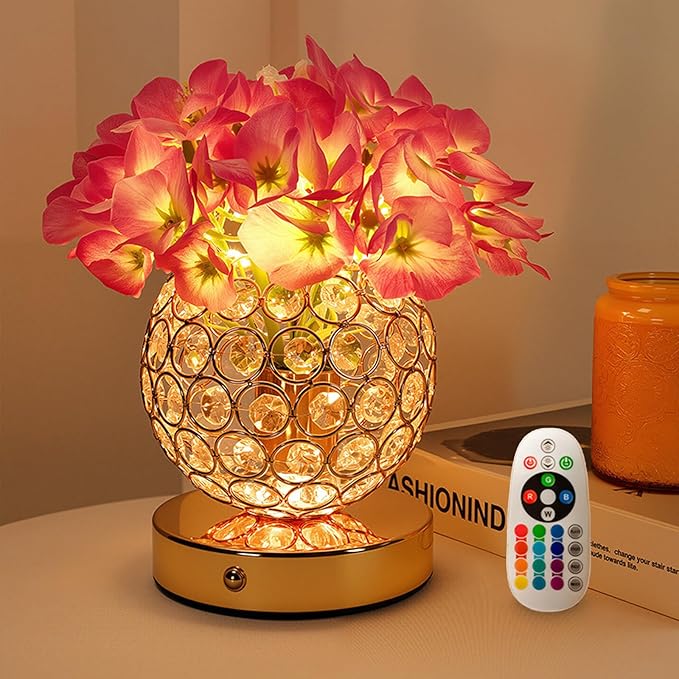 Hydrangea Flower Lamp with Remote, Rechargeable 16 Colors Changing Artificial Flower Table Lamp with 4 Modes, Dimmable Touch Cordless Lamp for Bedroom Room Home Decor, Gift for Mom Women (Purple)