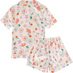 LYANER Women's Silky Satin Pajamas Set Short Sleeve Button Down Shirt With Shorts Pjs Set Sleepwear