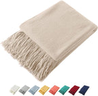 Homiest Decorative Knitted Throw Blanket with Fringe, Lightweight Acrylic Knit, Soft & Cozy Tassel Blanket for Couch, Sofa, Bed (Taupe, 50 x 60 Inch)