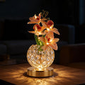 Flower Table Lamp, Orchid Flower with Crystal Vase Lamp, Cordless Touch Desk Light, 3 Colors Dimming & Rechargeable, Small Night Light for Bedroom Home, Romantic Gifts for Girl Women (White)