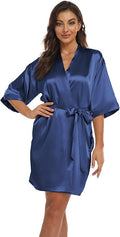 Women's Pure Short Kimono Robes Bride Bridesmaids Silky Bathrobe Lightweight Satin Sleepwear