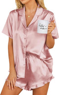 Ekouaer Womens Satin Pajamas Set Button Down 2 Piece Silk Pjs Shorts Set Ruffle Lingerie Notch Collar Sleepwear
