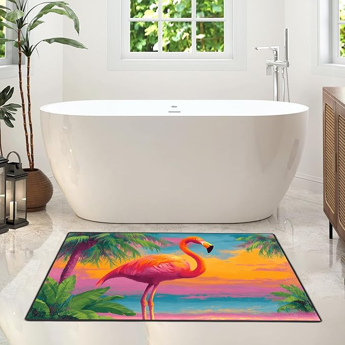 Flamingos Area Rug 2x3 ft Entry Rug Washable Boho Rugs Non Slip Low Pile Floral Door Mat Small Carpet for Bedroom, Bedside, Kids Room, Office, Dining Room