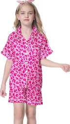 Umeyda Women & Girls Pajamas Set, Soft Satin Lightweight Silk Button-Down Top with Shorts 2 Piece PJS for Mom Boys Kids Gifts