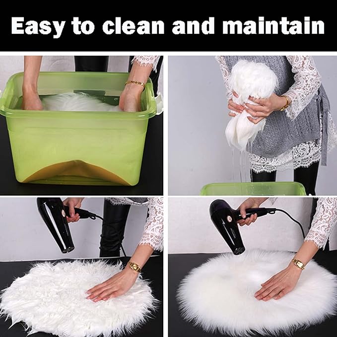15.7 Inch Mini Small Fur Rug Round, White Plush Fluffy Mini Sheepskin Rug Circle for Chair Dorm Small Fuzzy Round Carpet for Nail Desk 1.3Ft Size Fit for Photo Props Background