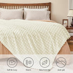 BEDELITE Cream Throw Blanket for Couch and Bed- Super Soft and Warm 3D Checkered Fluffy Fuzzy Fleece Blanket, Luxurious Plush Cozy Blanket for Room Decor Spring, 50x60 inches