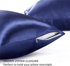 Bedsure Satin Pillowcase with Zipper, Similar to Silk Pillow Cases 2 Pack, Satin Pillow Cases Queen Size Set of 2, Silky & Soft Navy Pillow Covers for Hair and Skin, Gifts for Women Men, 20x30 Inches
