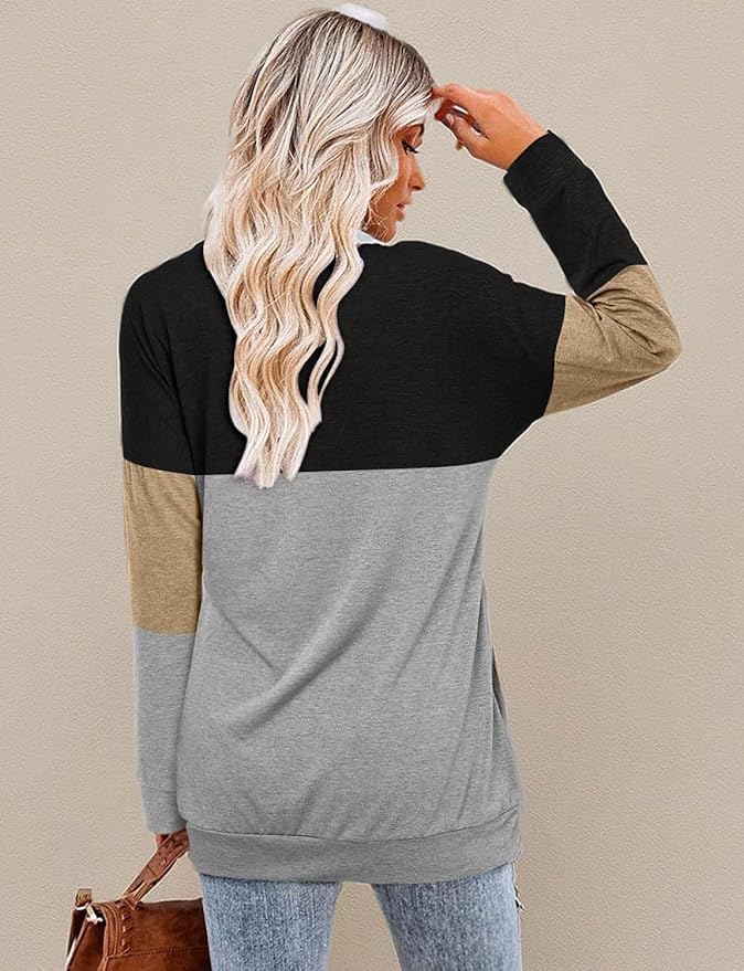 Magritta Women's Long Sleeve Leopard Color Block Tunic Comfy Crewneck T Shirt Tops Black XL