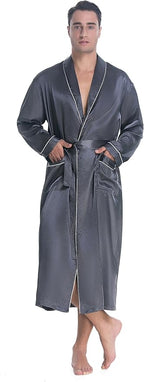 Lavenderi Mens Silky Satin Lounge Robe, Long Lightweight Sleepwear