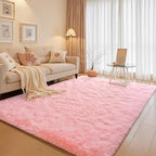 junovo Pink Washable Area Rug for Girls Bedroom Living Room, 5x8 Soft Non-Slip Fluffy Rugs, Shag Plush Memory Foam Carpet for Kids Room Baby Nursery Home Decor
