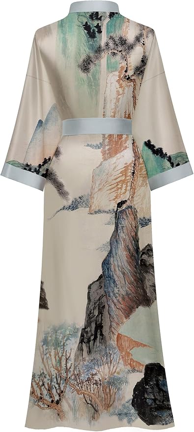 Kihnop Women's Floral Long Kimono Robe Long Satin Robe Long Silk Robe Ladies Kimonos Silky Bathrobe Cover Up, One Size