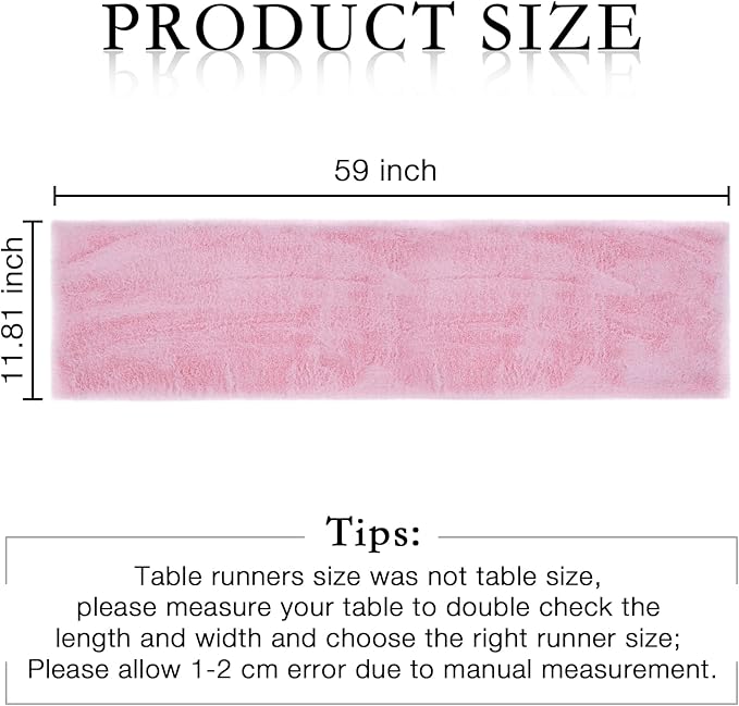duduta Pink Faux Fur Table Runner 60 inches Long, Fluffy Spring Easter Dresser Runner Coffee Table Runner Girls Room Decor