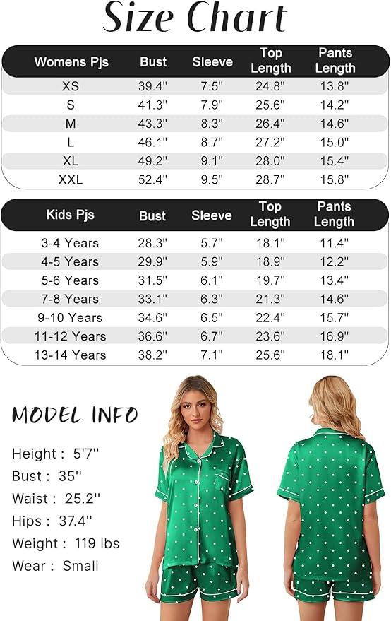 Girls & Womens Satin Pajamas Set, Silk Button-Down Sleepwear 2 Piece Nightwear, 3 Years - Women XXL