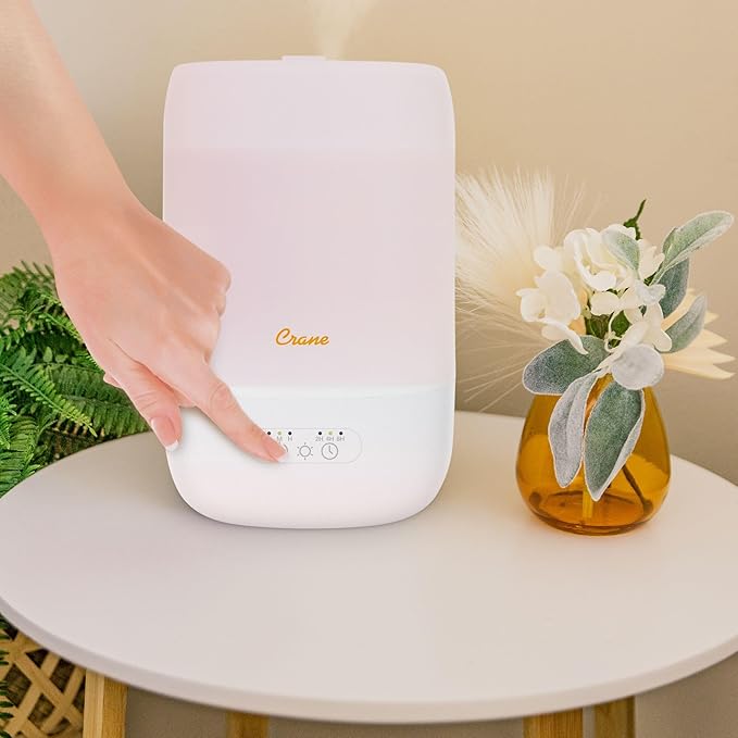 Crane Ultra-Quiet 3-in-1 Humidifier for Baby with Essential Oil Tray, 7-Color Sleep Light, 1 Gallon Top-Fill Tank, Ideal for Bedroom