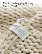 YnM Chunky Throw Blanket, Hand Knitted with Chenille Yarn, Skin Friendly, Ventilated and Breathable, Machine Washable, Home Décor Piece for Couch, Sofa and Bed (Butter Cream, 30x40 Inch)