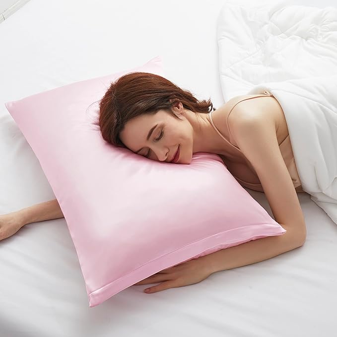 Satin Pillowcases with Zipper （20x36）,King Size Pillowcases Set of 2,Pink Silk Pillowcase for Hair and Skin